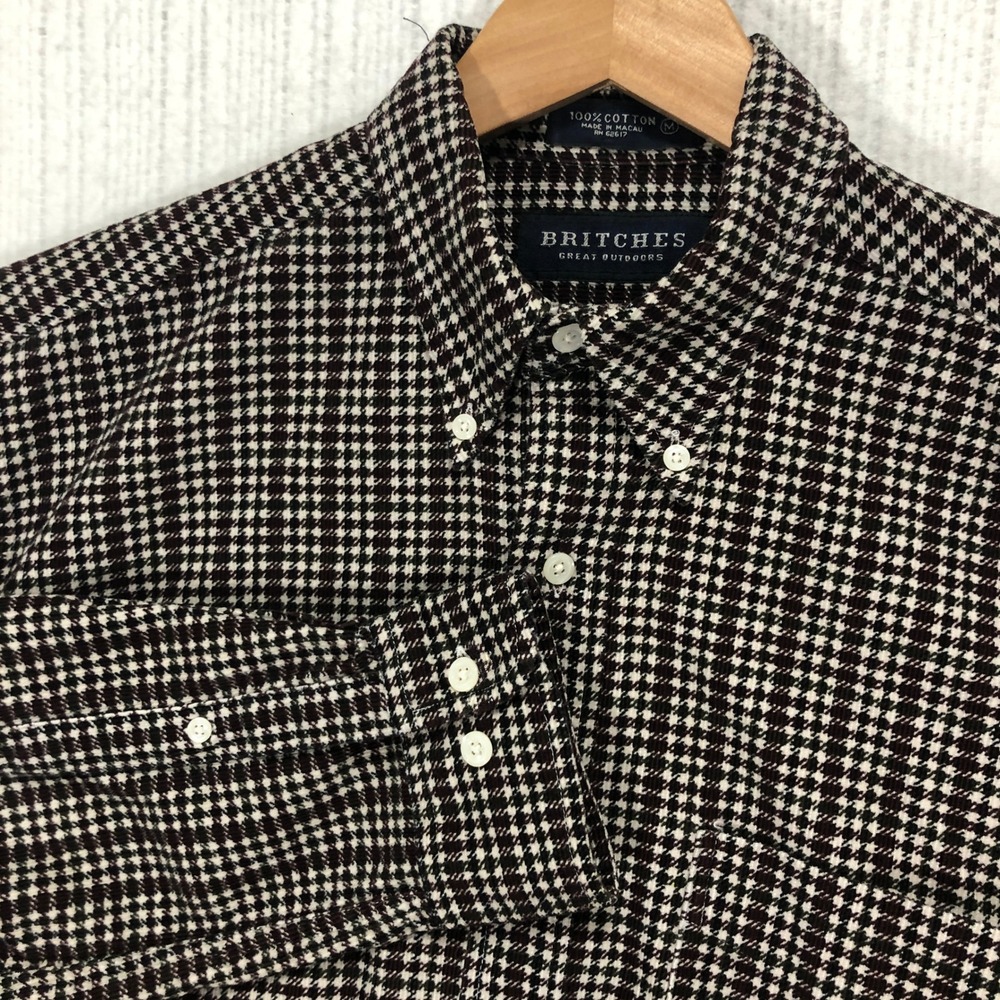 Britches Great Outdoors Mens Button Down Shirt Houndstooth 100% Cotton Size M